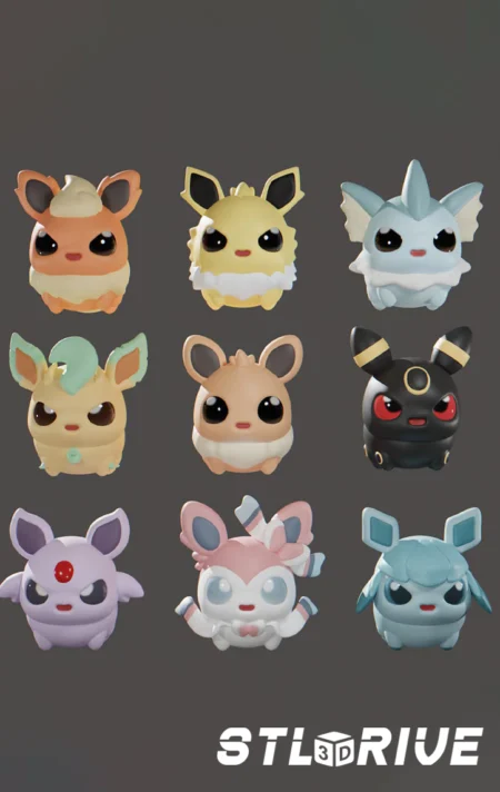 Eevee Evolution Chibi Pack 3D Print STL Model