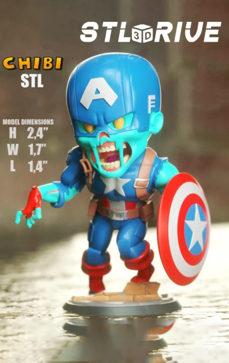 Chibi Zombie Captain America 3D Print STL Model