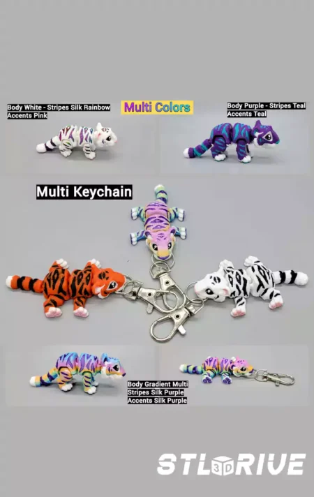 Tiger Articulated Flexi Toy Keychain  STL and 3MF Files